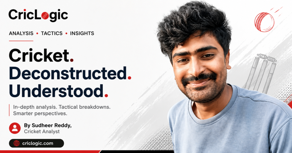 Vuluvala Sudheer Reddy, Cricket Analyst at CricLogic, presenting cricket analysis, tactics and insights